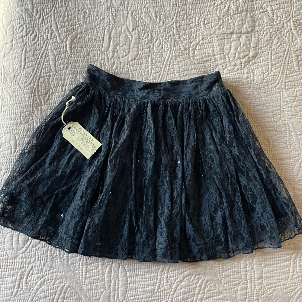 Navy Blue Lace A-Line Skirt - Women